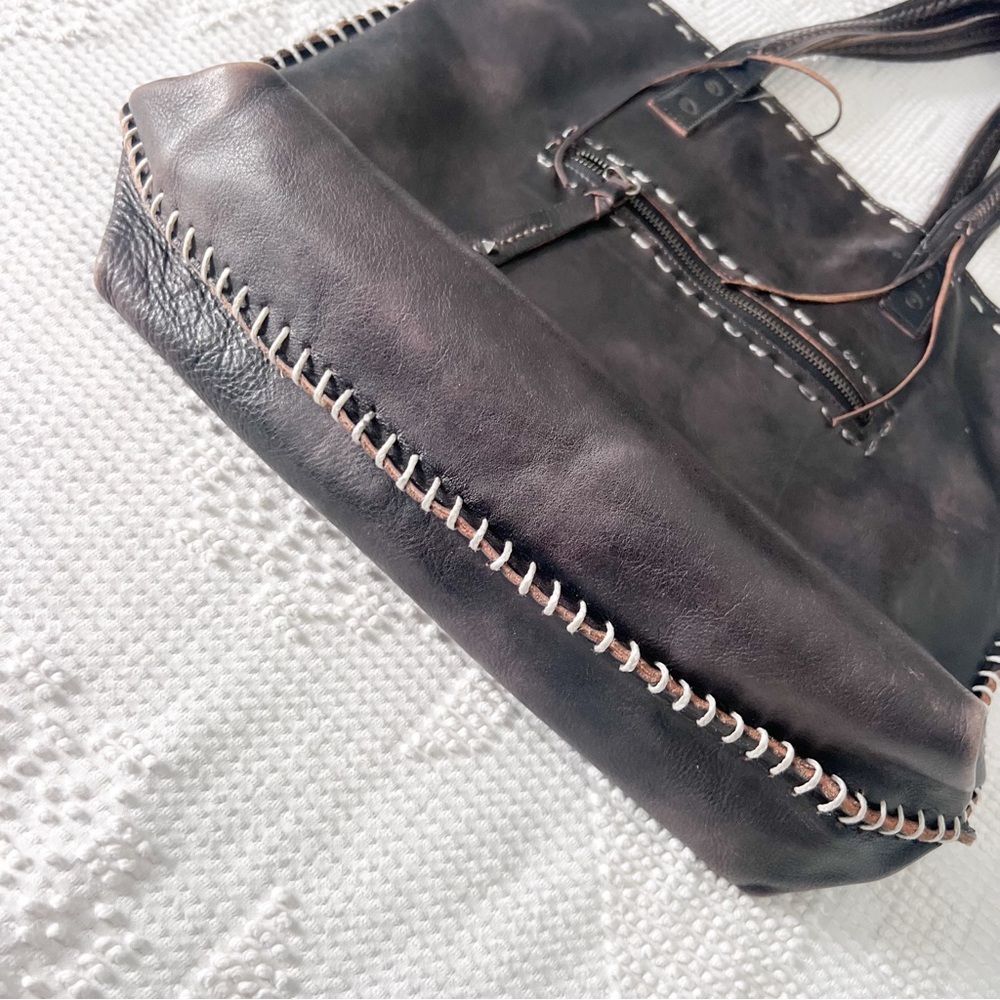 Bed Stu Barra Tote Bag Brown, Taupe Leather Stitching - Picture 5 of 11
